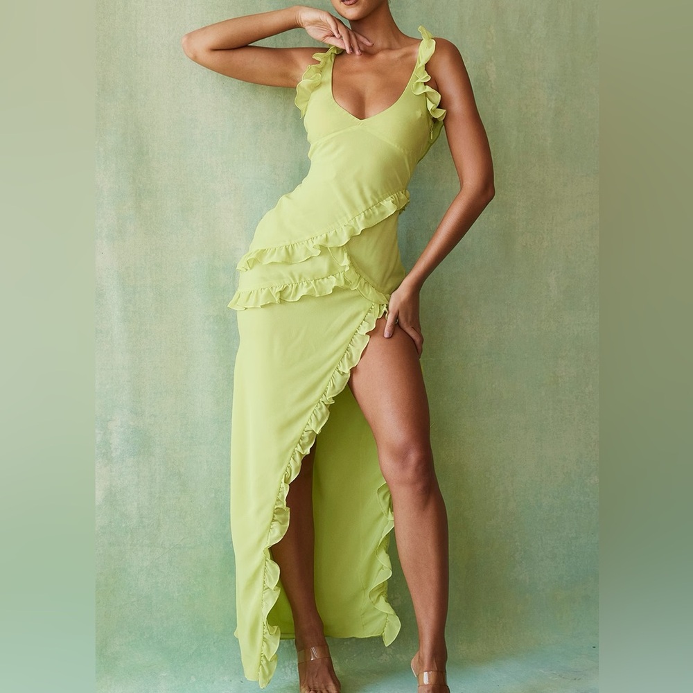 house of CB PIXIE LIME RUFFLE MAXI DRESS